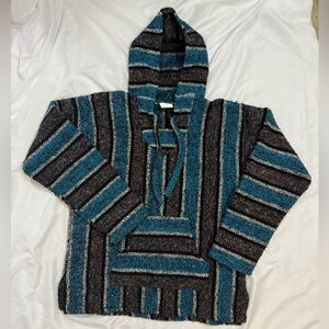 Baja Hoodie Striped pullover hoodie Blue/Black Blanket Jacket Made in Mexico‎